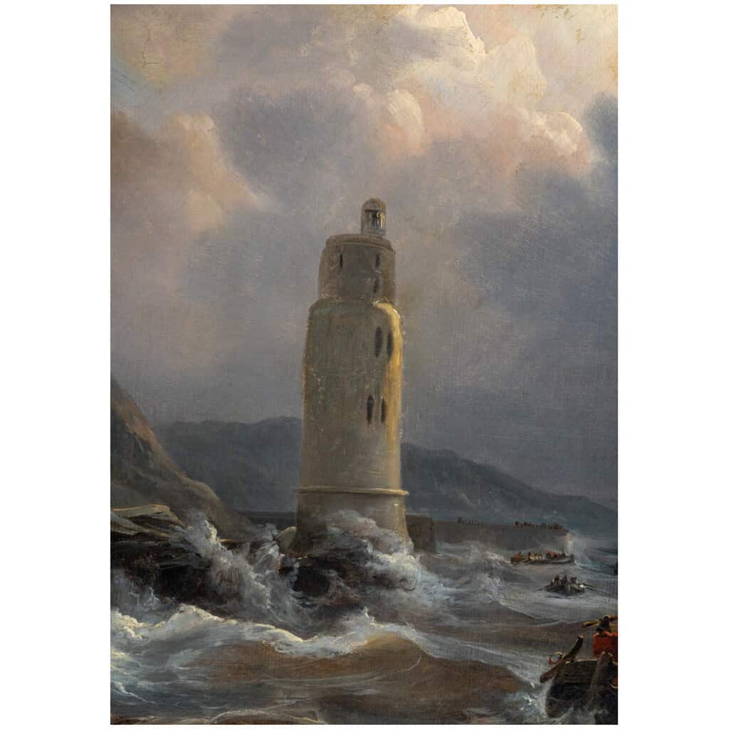 Johann-Jakob Ulrich (1798-1877) – Bateau de pêche dans les brisants huile sur toile vers 1837 8