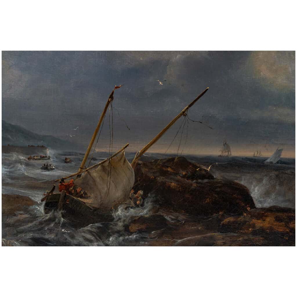 Johann-Jakob Ulrich (1798-1877) – Bateau de pêche dans les brisants huile sur toile vers 1837 10