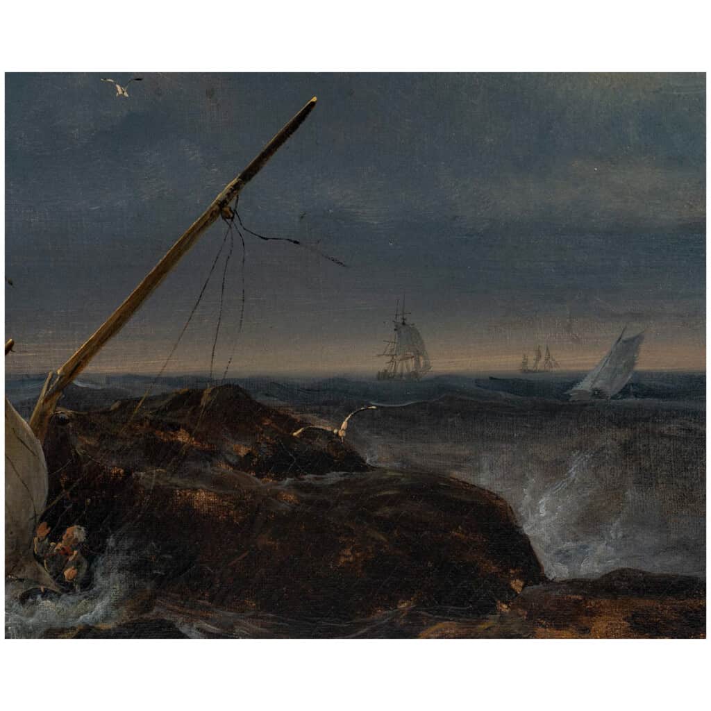 Johann-Jakob Ulrich (1798-1877) – Bateau de pêche dans les brisants huile sur toile vers 1837 11