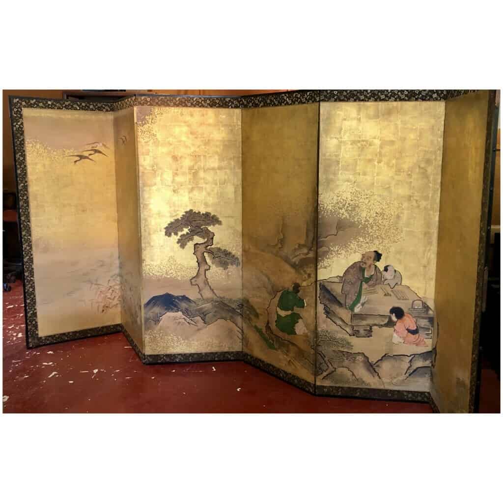Paravent japonais à 6 panneaux d’un lettré 18ème/19ème siècle 4
