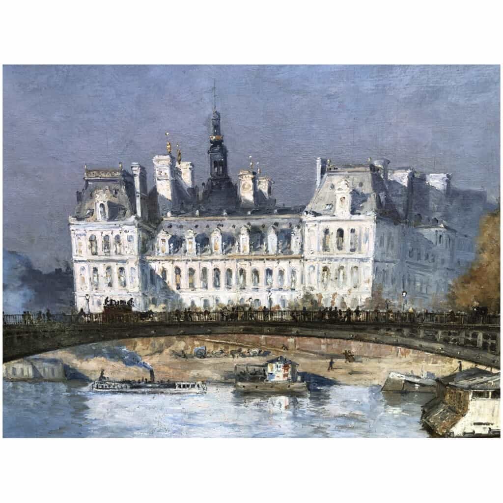 FRANK BOGGS Ecole Américaine Paris l’Hôtel de Ville vu du pont d’Arcole Huile sur toile signée 6