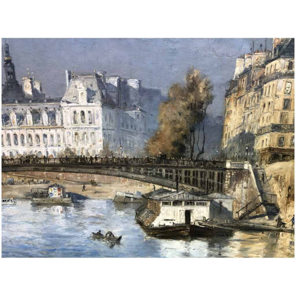 FRANK BOGGS Ecole Américaine Paris l’Hôtel de Ville vu du pont d’Arcole Huile sur toile signée 8