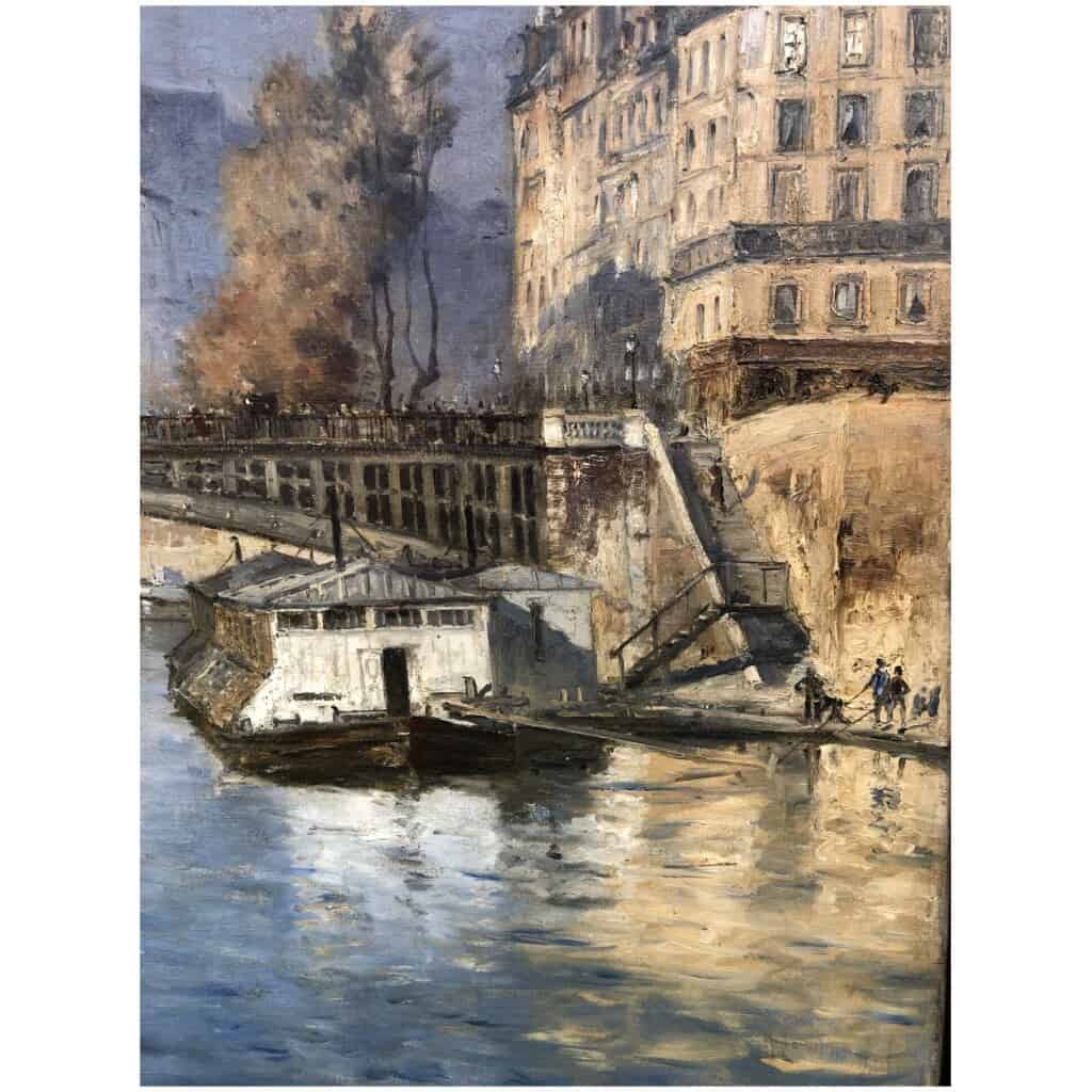 FRANK BOGGS Ecole Américaine Paris l’Hôtel de Ville vu du pont d’Arcole Huile sur toile signée 9