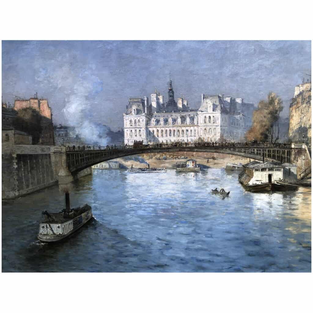 FRANK BOGGS Ecole Américaine Paris l’Hôtel de Ville vu du pont d’Arcole Huile sur toile signée 10