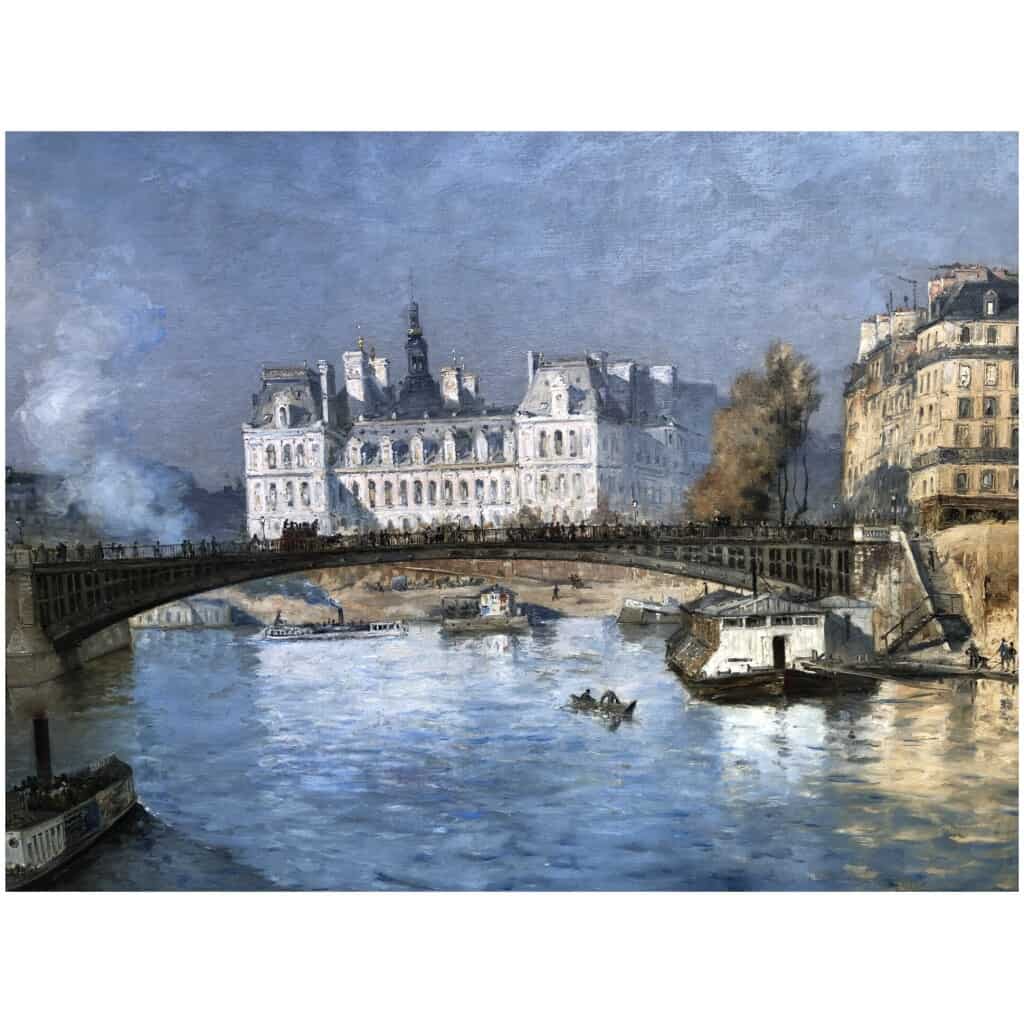 FRANK BOGGS Ecole Américaine Paris l’Hôtel de Ville vu du pont d’Arcole Huile sur toile signée 17