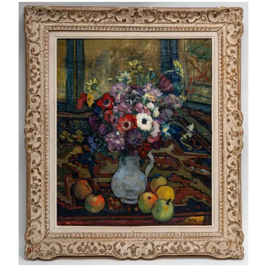 Emile Colinus 1884-1966. Bouquet d’Anémones Et De Fruits. 3