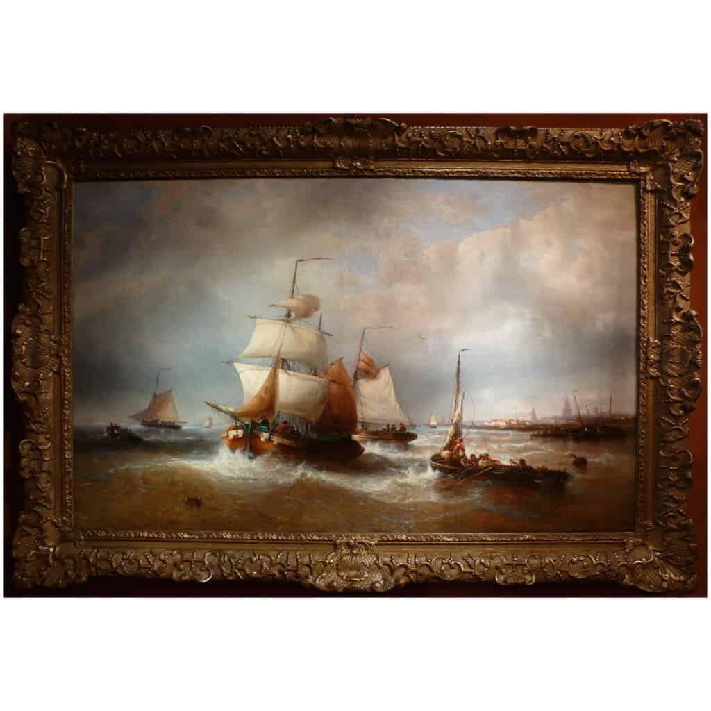 MUSIN François Ecole Belge 19è Marine Navires Quittant Le Port Peinture XIXè Huile Toile Signée 8