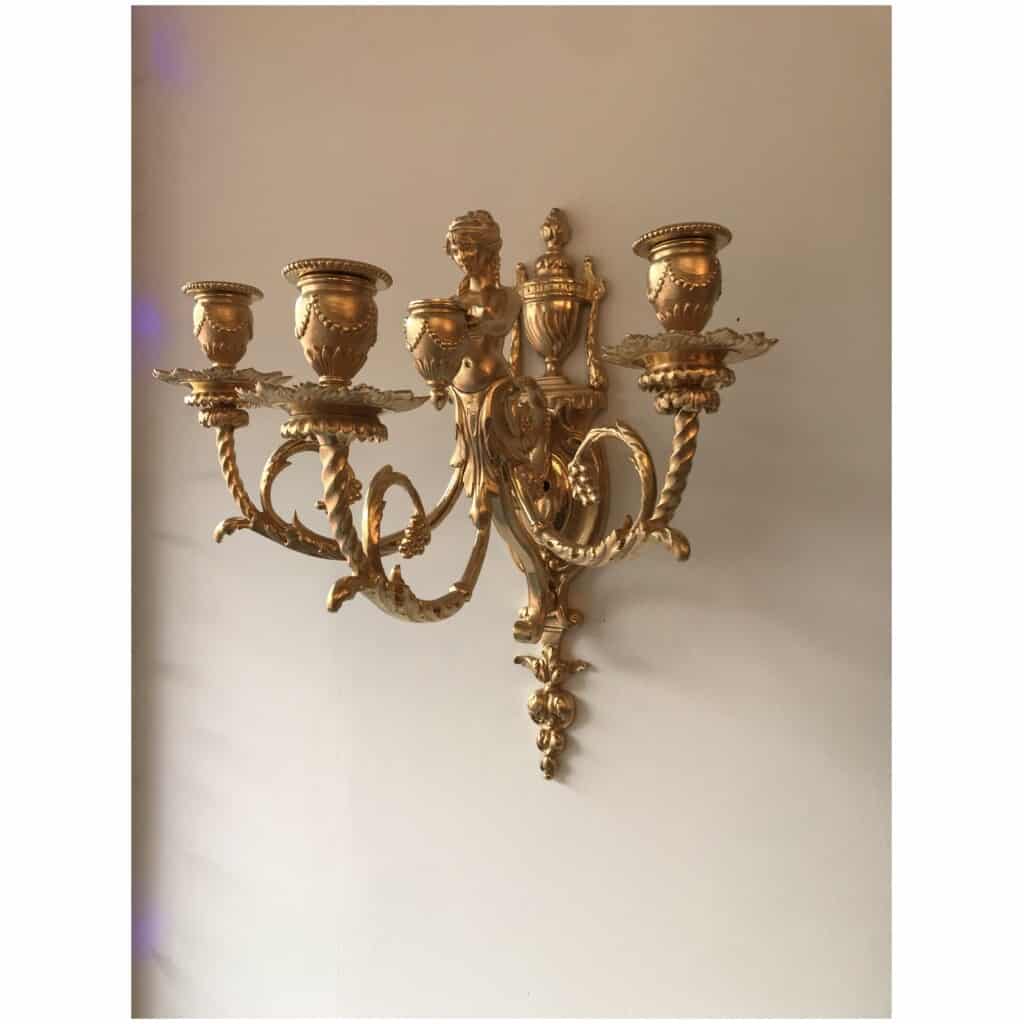 Paire d’applique à trois Bras en Bronze doré, Style louis XVI 8