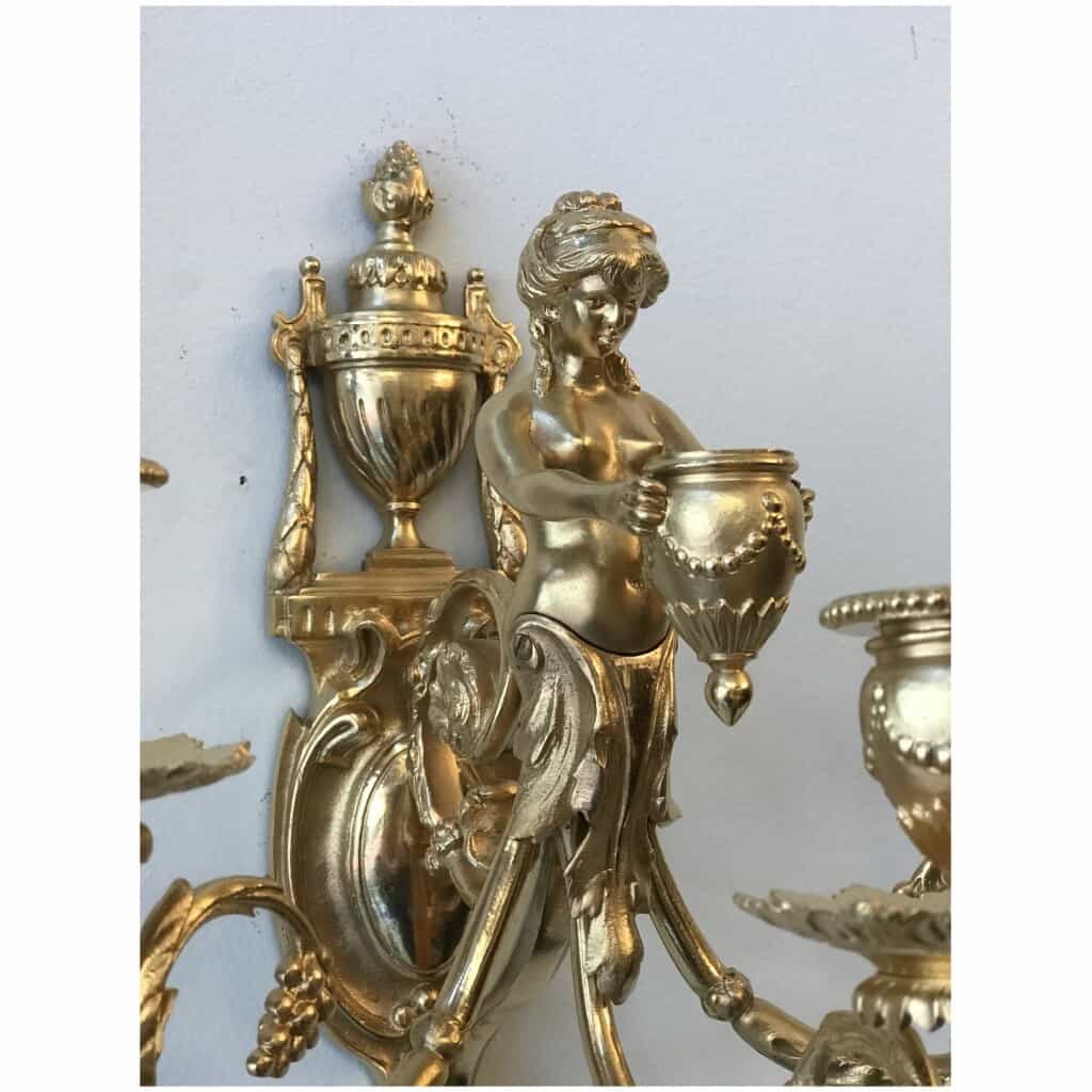 Paire d’applique à trois Bras en Bronze doré, Style louis XVI 6