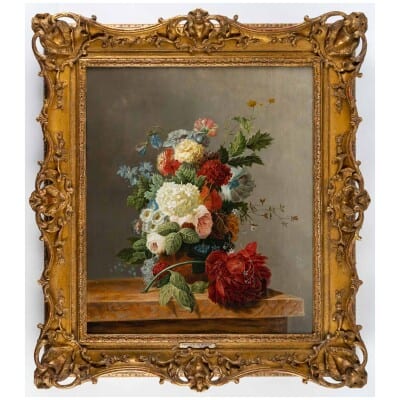 Petronella Van Woensel (1785-1839). Bouquet De Fleurs Sur Un Entablement. 3