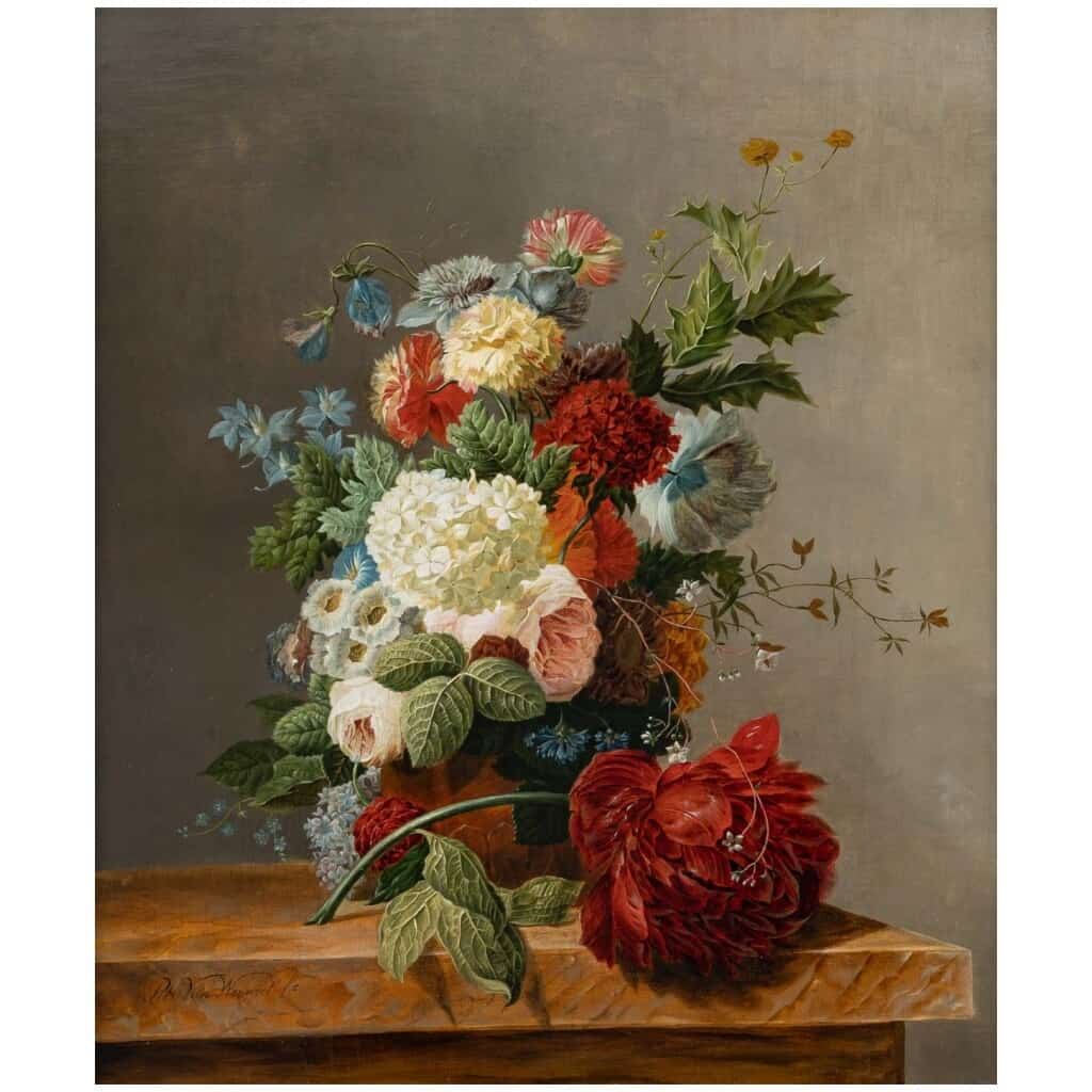 Petronella Van Woensel (1785-1839). Bouquet De Fleurs Sur Un Entablement. 5