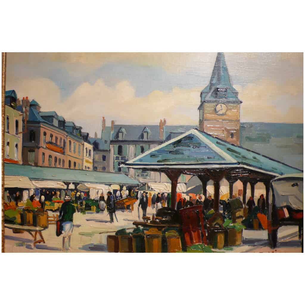 Vigon Louis Table 20th Rouen School Place Du Marche Villers Sur Mer Oil Canvas Signed 5