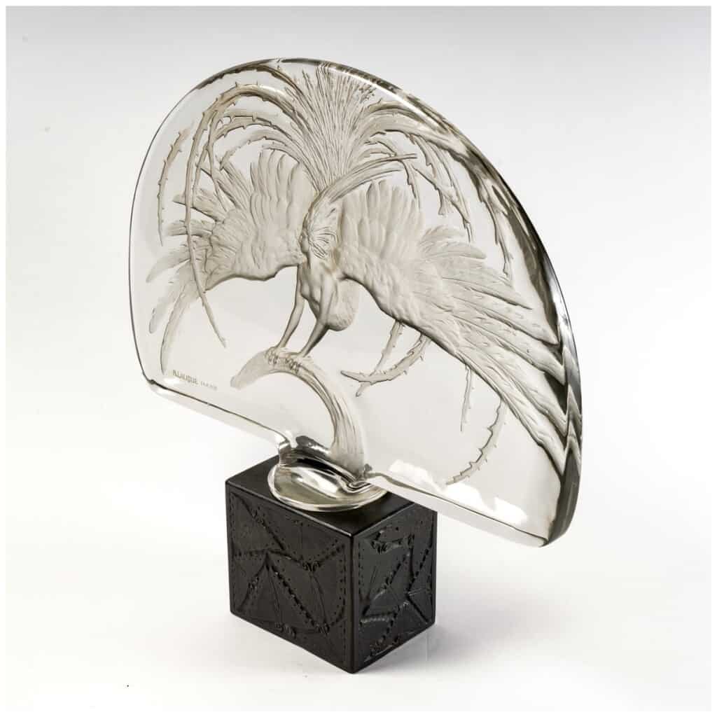 1922 René Lalique – Décoration Surtout De Table Oiseau De Feu Verre Blanc Socle Bronze 4