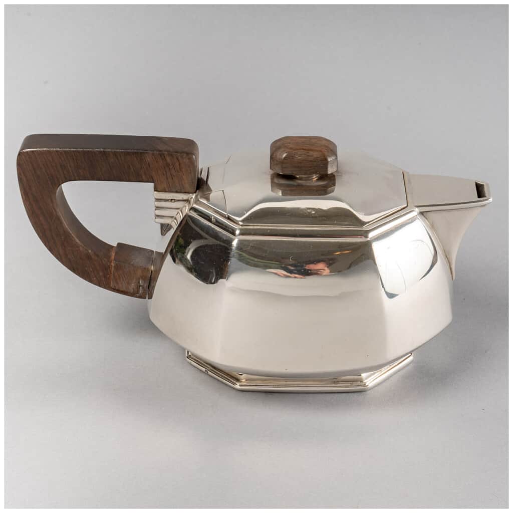 1930 Puiforcat - Tea And Coffee Service With Cut Sides In Sterling Silver And Rosewood 10