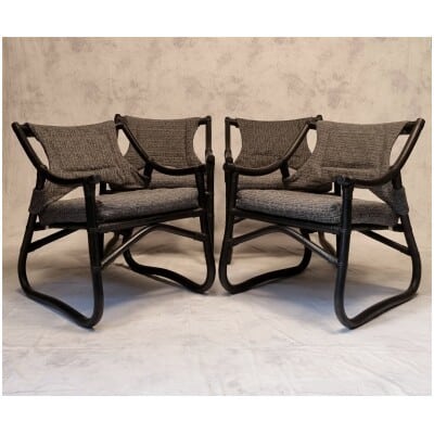 Ensemble de Quatre Fauteuils – Bambou Laqué – Ca 1980