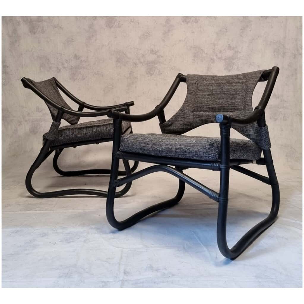 Ensemble de Quatre Fauteuils – Bambou Laqué – Ca 1980 7
