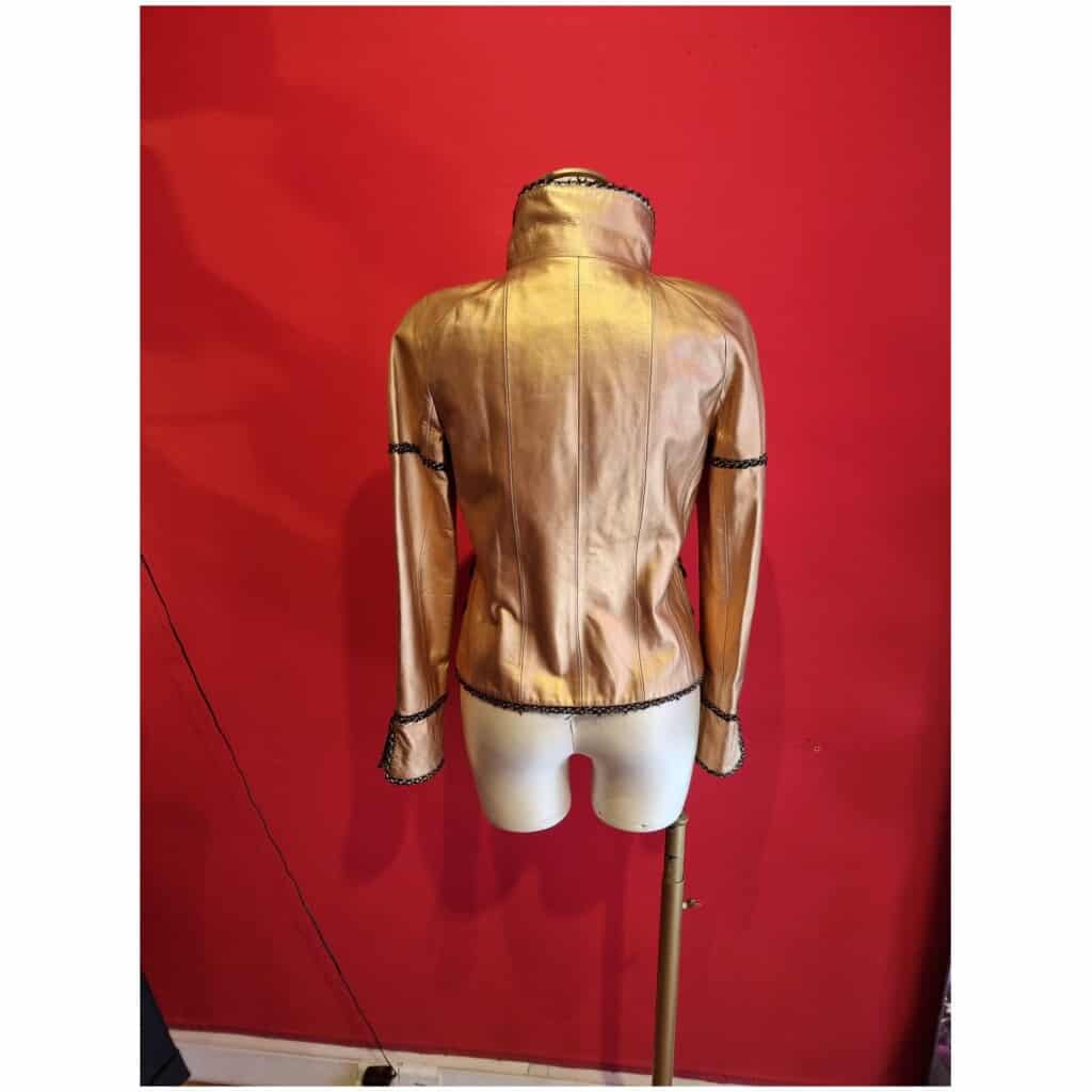 veste Chanel jacket cuir gold 4