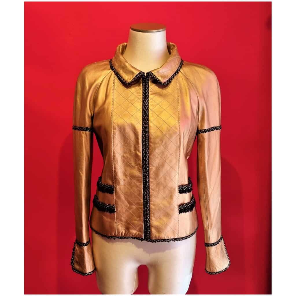 veste Chanel jacket cuir gold 3