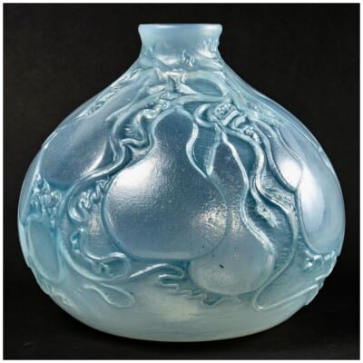 1914 René Lalique – Vase Courges Verre Opalescent Double Couche Patiné Bleu