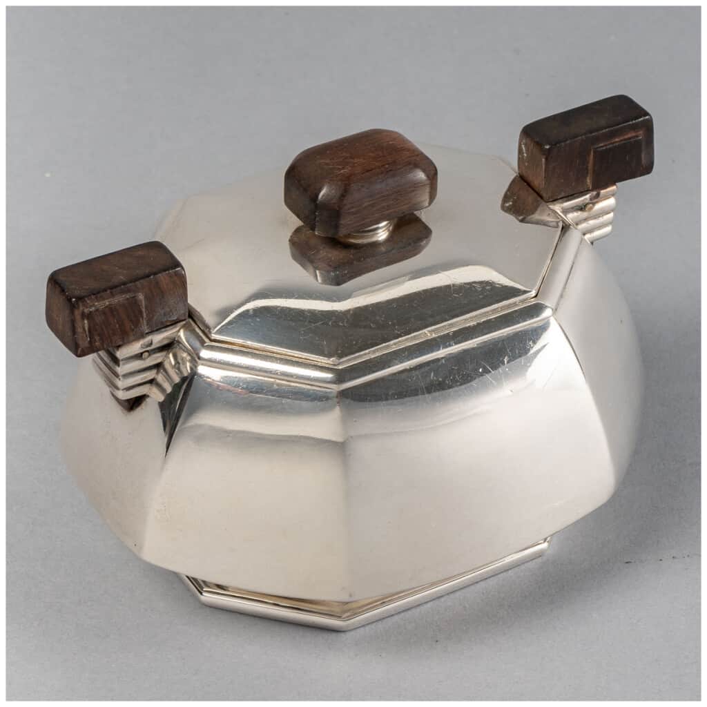 1930 Puiforcat - Tea And Coffee Service With Cut Sides In Sterling Silver And Rosewood 15