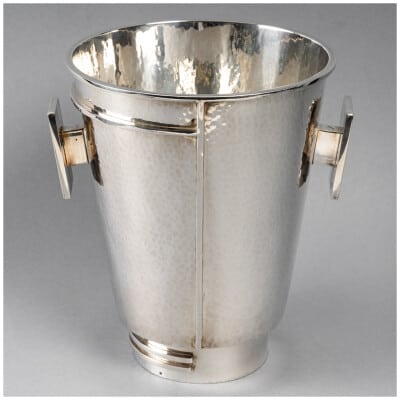 Jean Desprès – Champagne Ice Bucket Modernist Hammered Silver Plated Metal