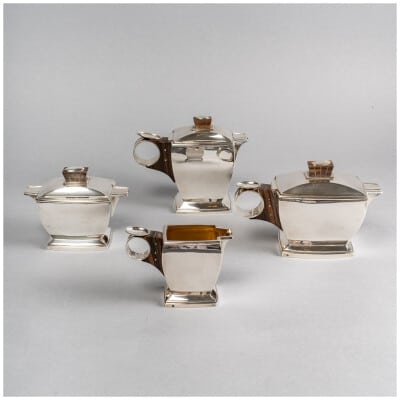 1920 Boin Taburet – Selfish Tea And Coffee Service In Sterling Silver And Macassar