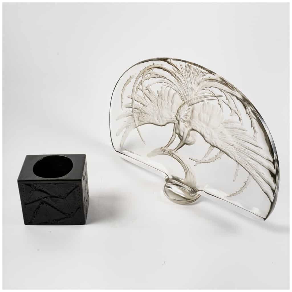 1922 René Lalique – Décoration Surtout De Table Oiseau De Feu Verre Blanc Socle Bronze 6