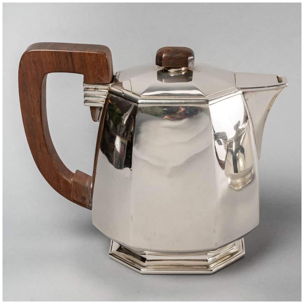 1930 Puiforcat - Tea And Coffee Service With Cut Sides In Sterling Silver And Rosewood 4