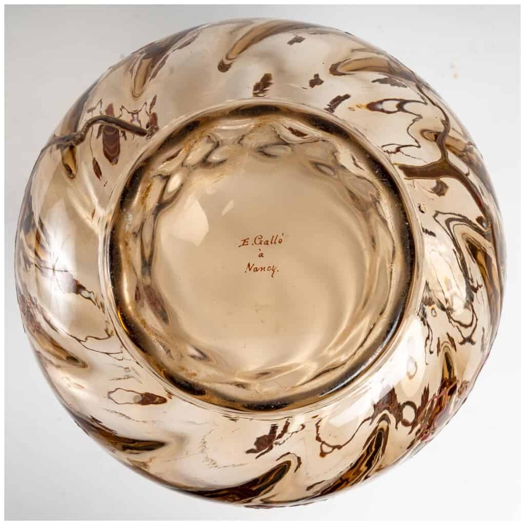 Emile Gallé – Vase Cristallerie Verre Fumé Boule Godronné Mante Religieuse 8