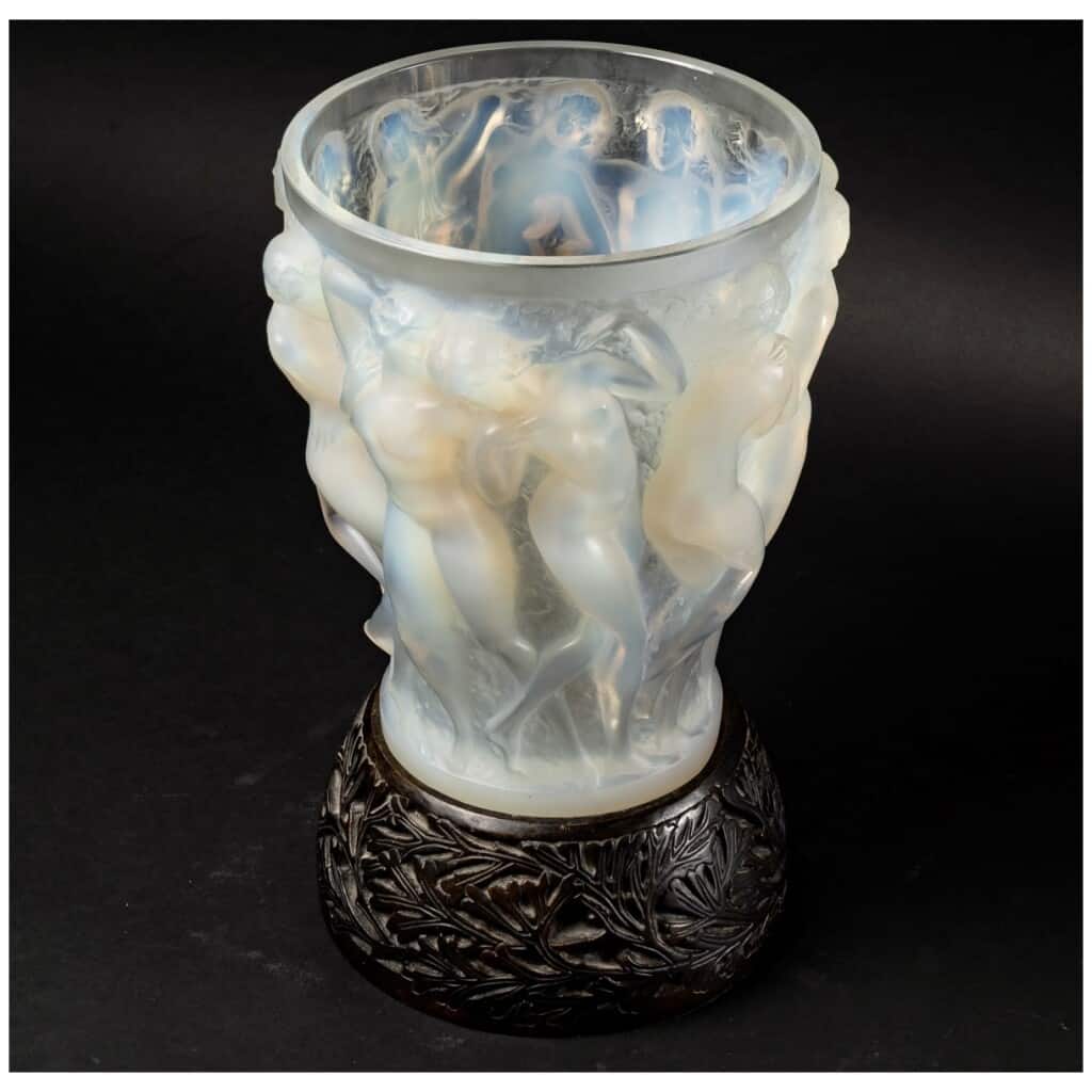 1927 René Lalique – Vase Bacchantes Verre Opalescent Socle En Bronze d’Origine 6