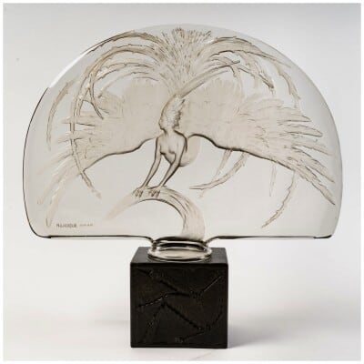 1922 René Lalique – Décoration Surtout De Table Oiseau De Feu Verre Blanc Socle Bronze