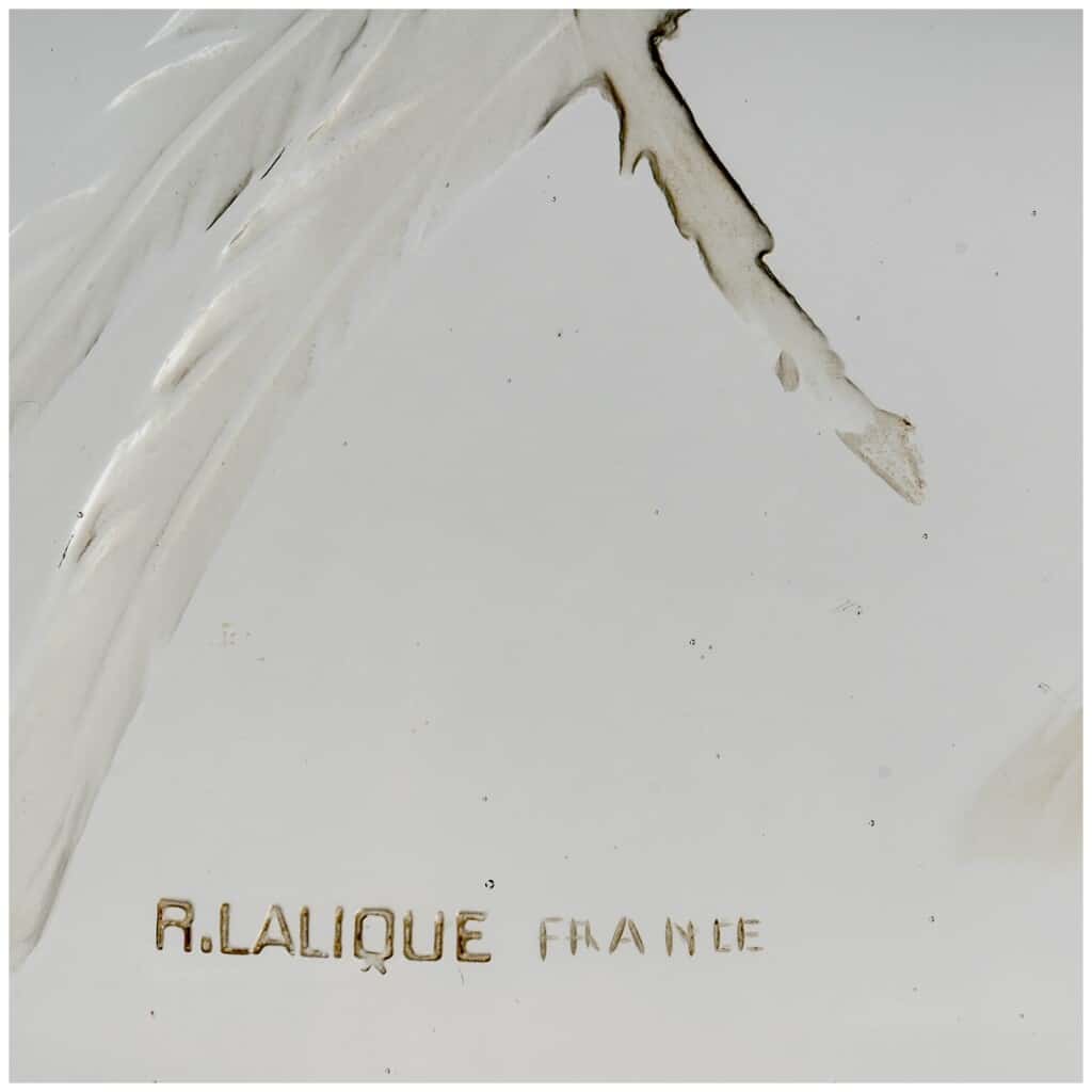 1922 René Lalique – Décoration Surtout De Table Oiseau De Feu Verre Blanc Socle Bronze 9