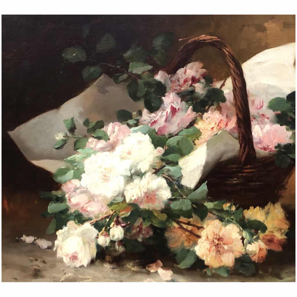 CAUCHOIX Eugène Bouquet de roses dans un panier huile sur toile signée 8