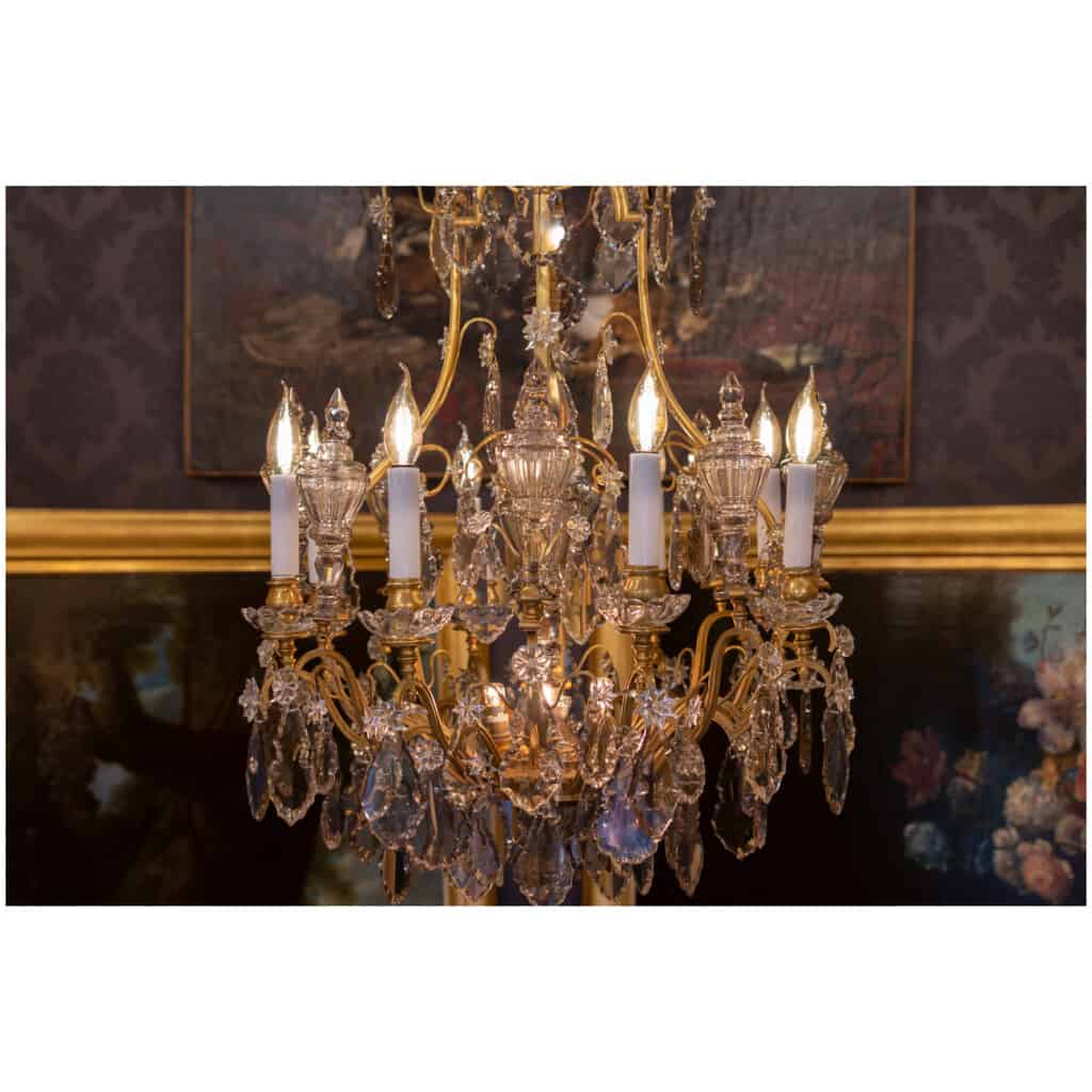 Palais Royal – Baccarat lustre cage en bronze doré à décor de cristal taillé vers 1880 11