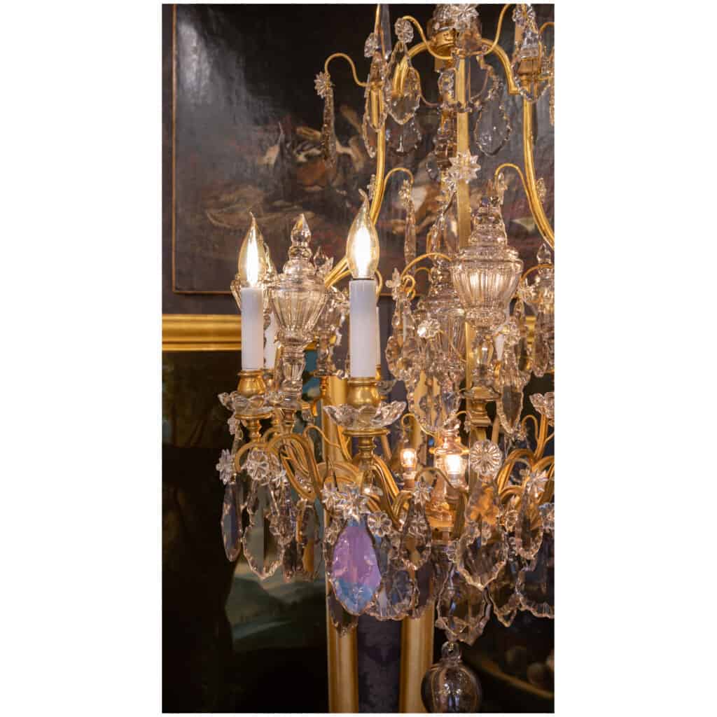 Palais Royal – Baccarat lustre cage en bronze doré à décor de cristal taillé vers 1880 8