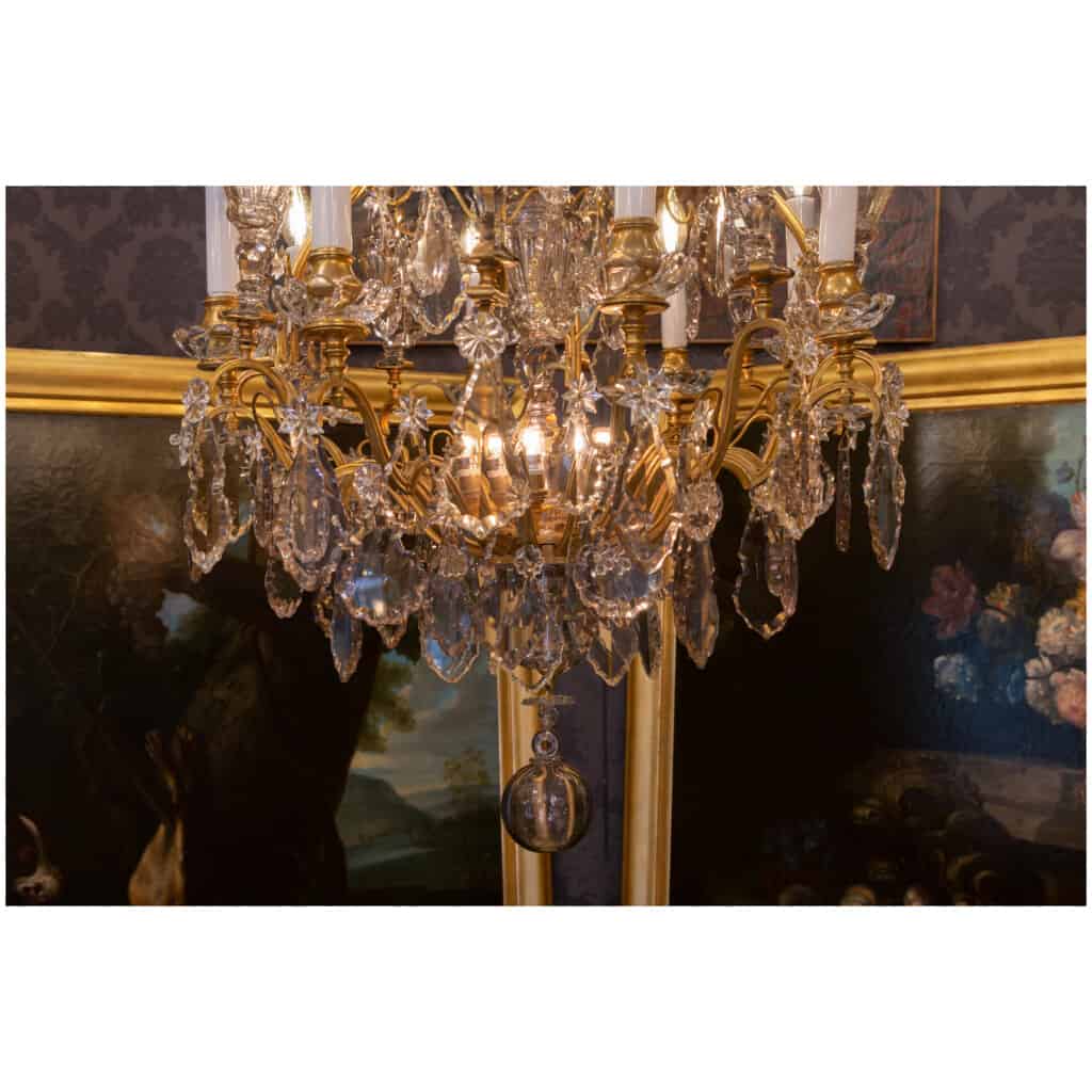 Palais Royal – Baccarat lustre cage en bronze doré à décor de cristal taillé vers 1880 14