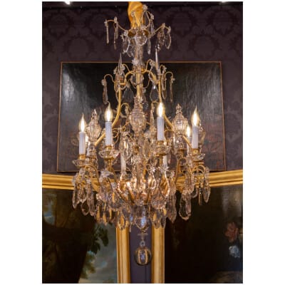 Palais Royal – Baccarat lustre cage en bronze doré à décor de cristal taillé vers 1880