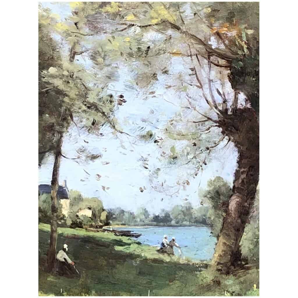 TROUILLEBERT Paul Desire Tableau 19è Ecole De Barbizon Lavandières au bord du fleuve Huile sur Toile signée 5