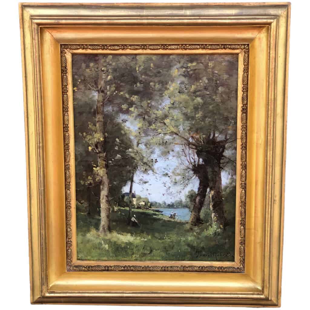 TROUILLEBERT Paul Desire Painting 19th School Of Barbizon Washerwomen By The River Oil On Canvas Signed 3