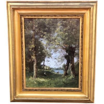 TROUILLEBERT Paul Desire Painting 19th School Of Barbizon Washerwomen By The River Oil On Canvas Signed