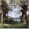 TROUILLEBERT Paul Desire Tableau 19è Ecole De Barbizon Lavandières au bord du fleuve Huile sur Toile signée 26