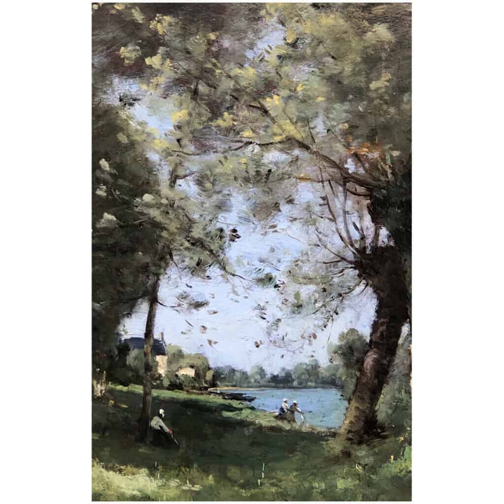 TROUILLEBERT Paul Desire Tableau 19è Ecole De Barbizon Lavandières au bord du fleuve Huile sur Toile signée 10