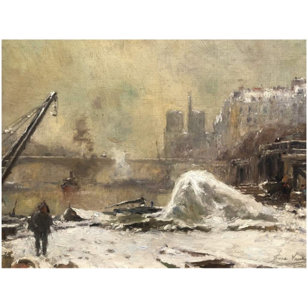 VAUTHIER Pierre Peinture fin XIXè Paris Notre Dame sous la neige Huile sur toile signée 5