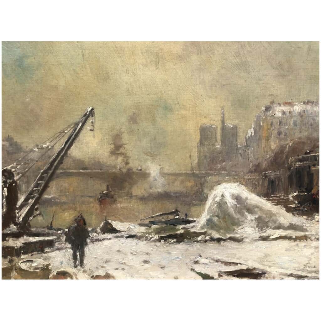 VAUTHIER Pierre Peinture fin XIXè Paris Notre Dame sous la neige Huile sur toile signée 4