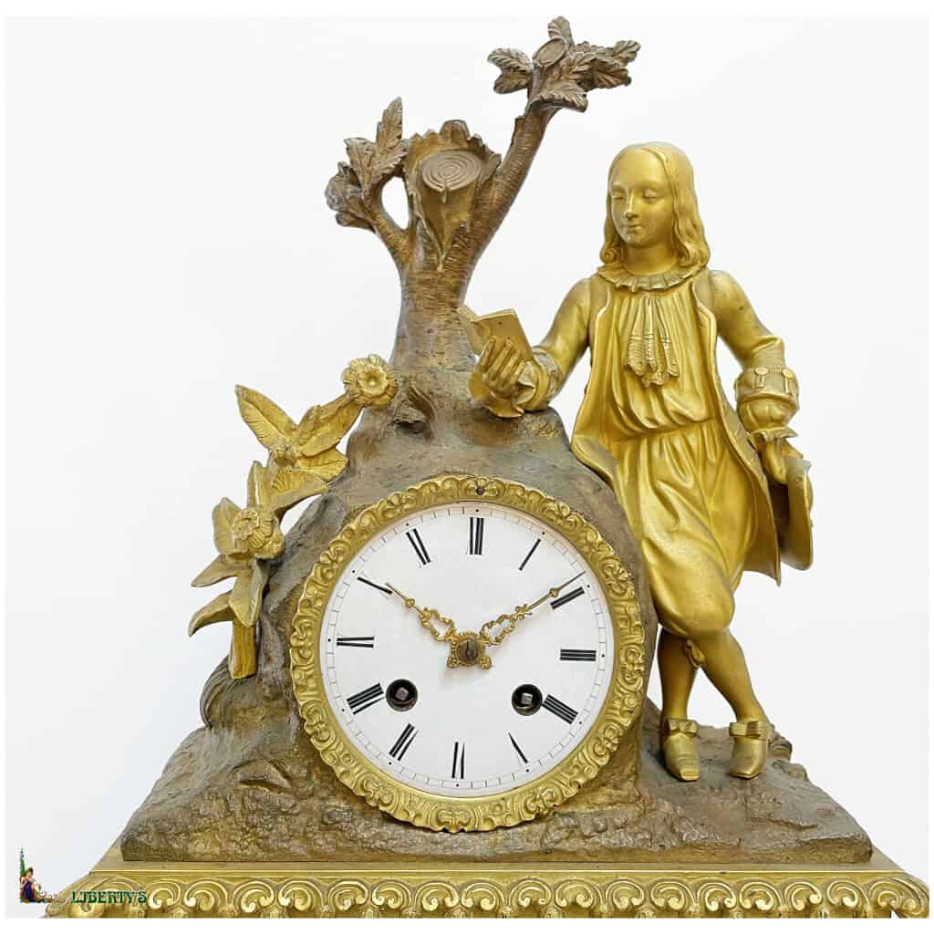 Pendule en bronze doré au mercure et patiné, mouvement avec suspension à fil de soie et aiguilles ajourées, haut. 48 cm, (Deb. XIXe) 4