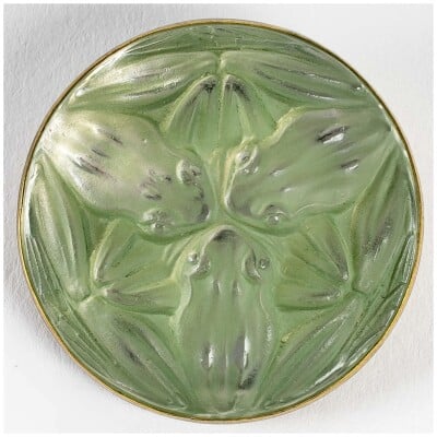 1911 René Lalique – Broche Grenouilles Verre Blanc Patiné Vert