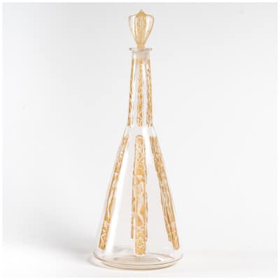 1914 René Lalique – Carafe Six Figurines Verre Blanc Patiné Sépia