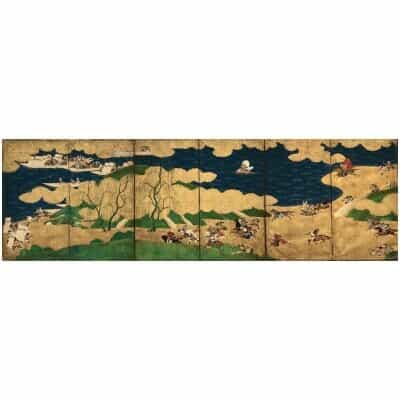 Paravent Japonais à 6 panneaux : La Guerre des Genpei début 18ème