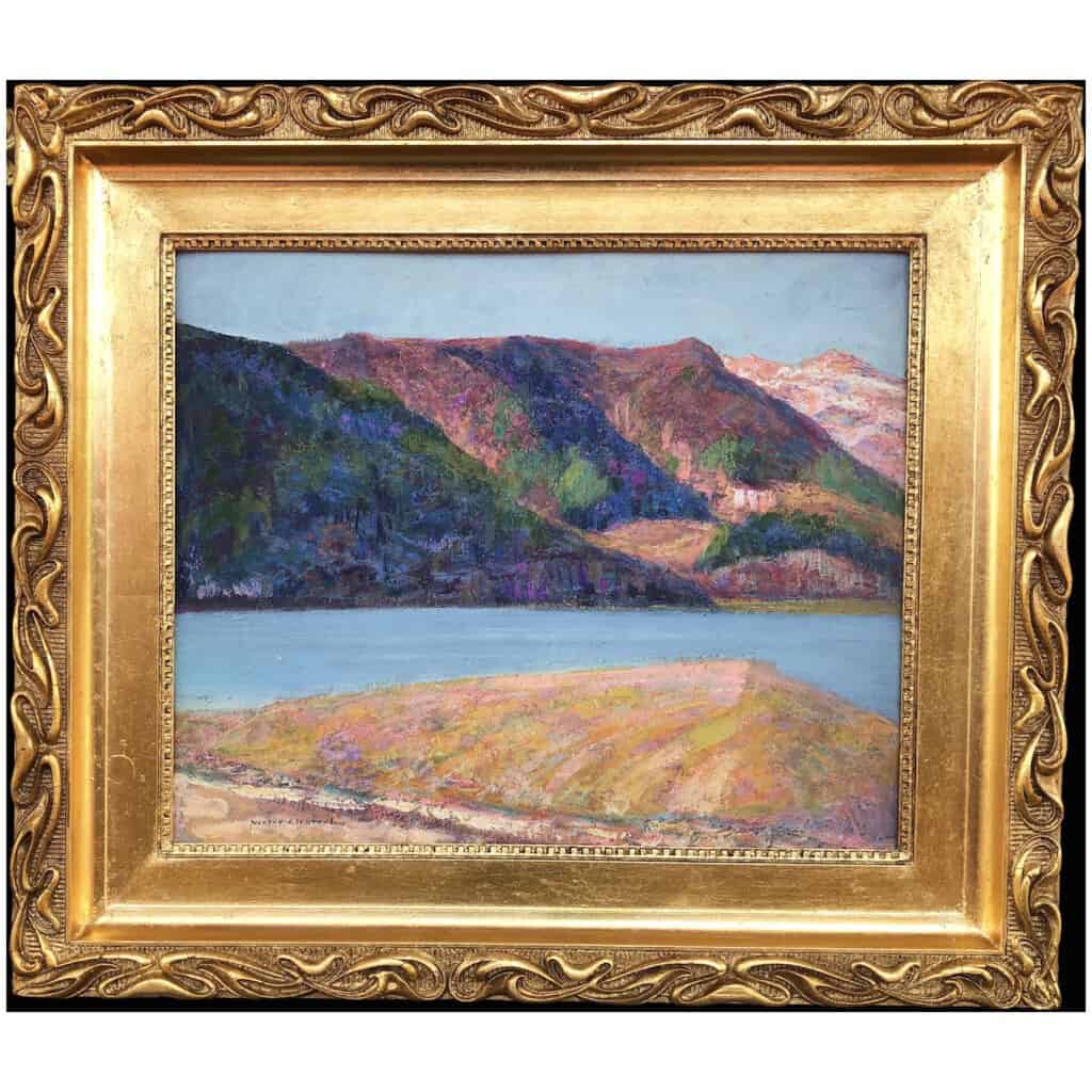 CHARRETON Victor French School 20th Century Lake Auvergne Oil Signed 3