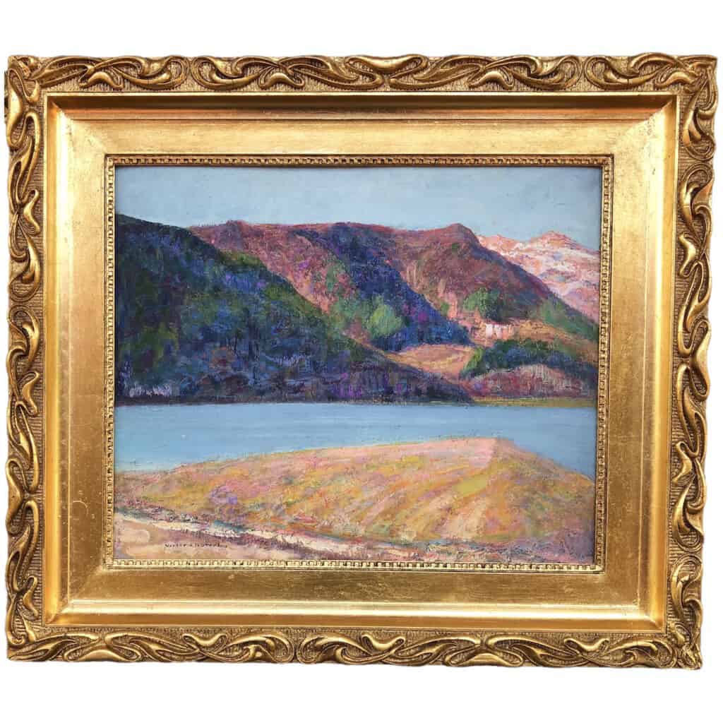 CHARRETON Victor French School 20th Century Lake Auvergne Oil Signed 5